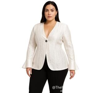 3K Fashion White Crinkle Satin‎ Blazer Top with Flared Cuffs Size 1XL Y2K